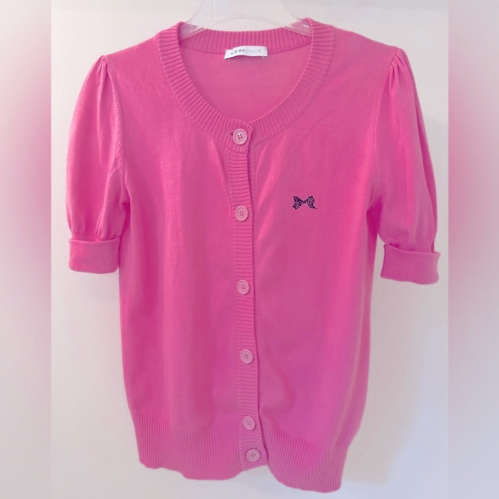 SEE BY CHLOE pink short sleeve cardigan US 4